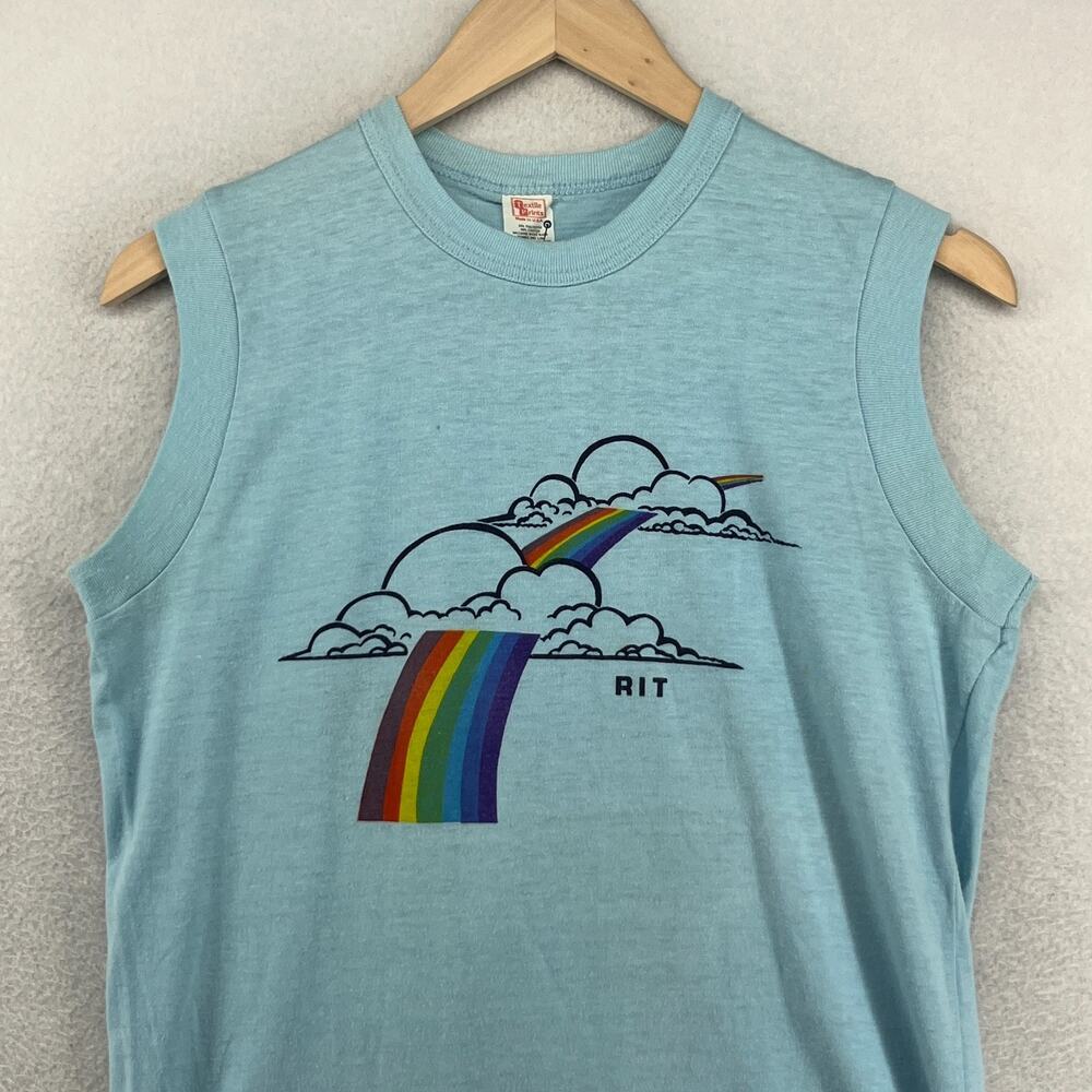 RIT Shirt Men L Rochester Institute Technology Single Stitch 80s Rainbow USA VTG